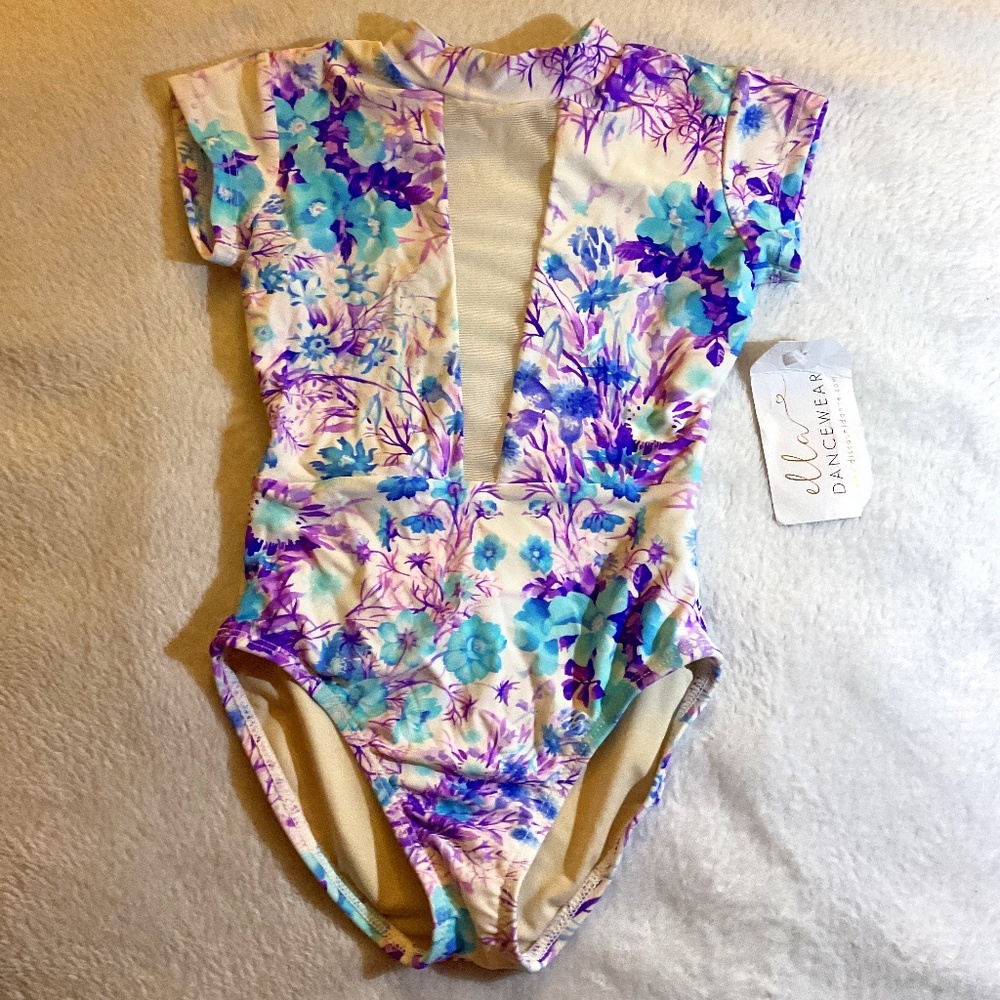 Ella Dancewear Leotard, Size IC, floral lavender and sky blue